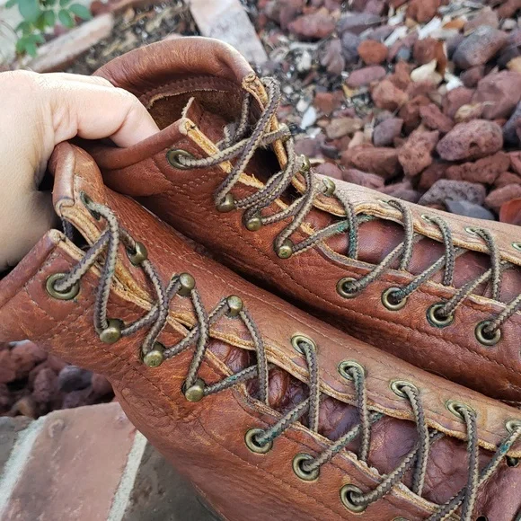 Double H Women's Tan Leather Combat Boots - Picture 10 of 16